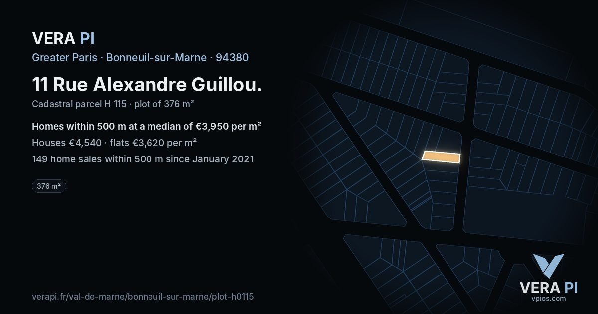 11 Rue Alexandre Guillou, Bonneuil-sur-Marne at night – the plot lit, the parcels around coloured by the prices near them