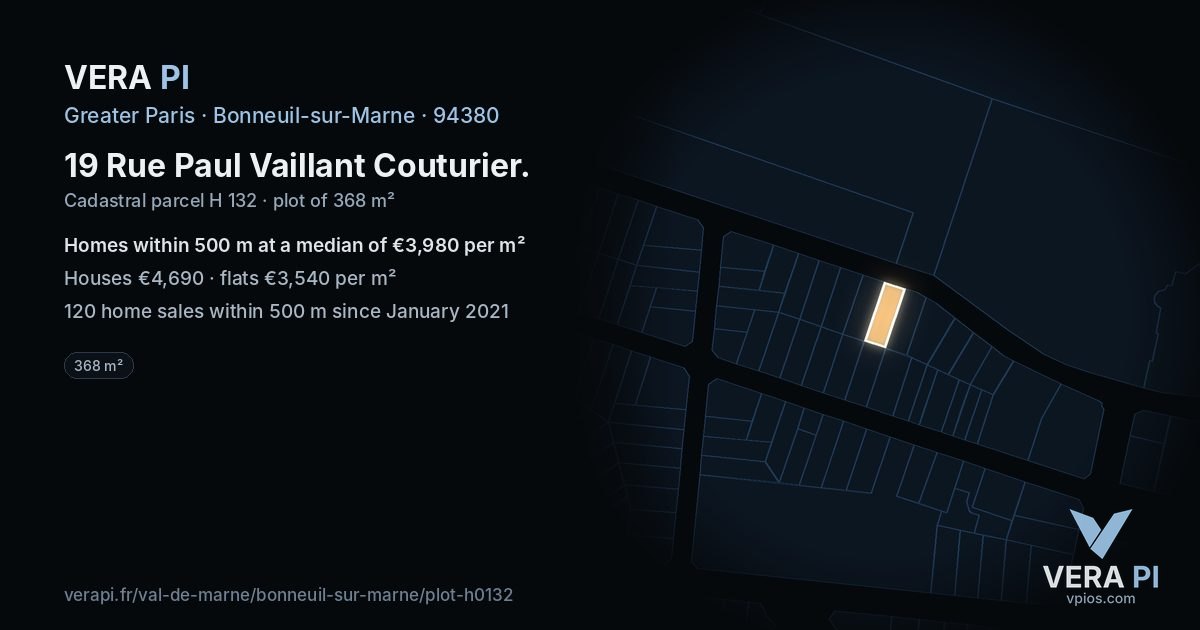 19 Rue Paul Vaillant Couturier, Bonneuil-sur-Marne at night – the plot lit, the parcels around coloured by the prices near them