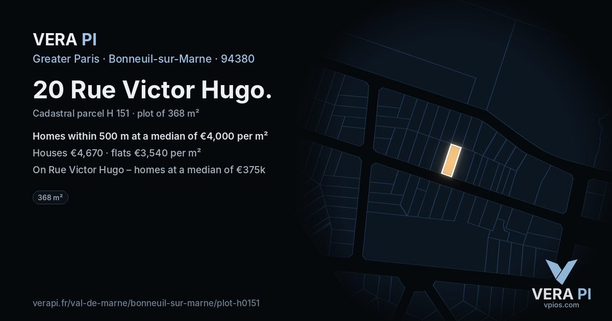20 Rue Victor Hugo, Bonneuil-sur-Marne at night – the plot lit, the parcels around coloured by the prices near them