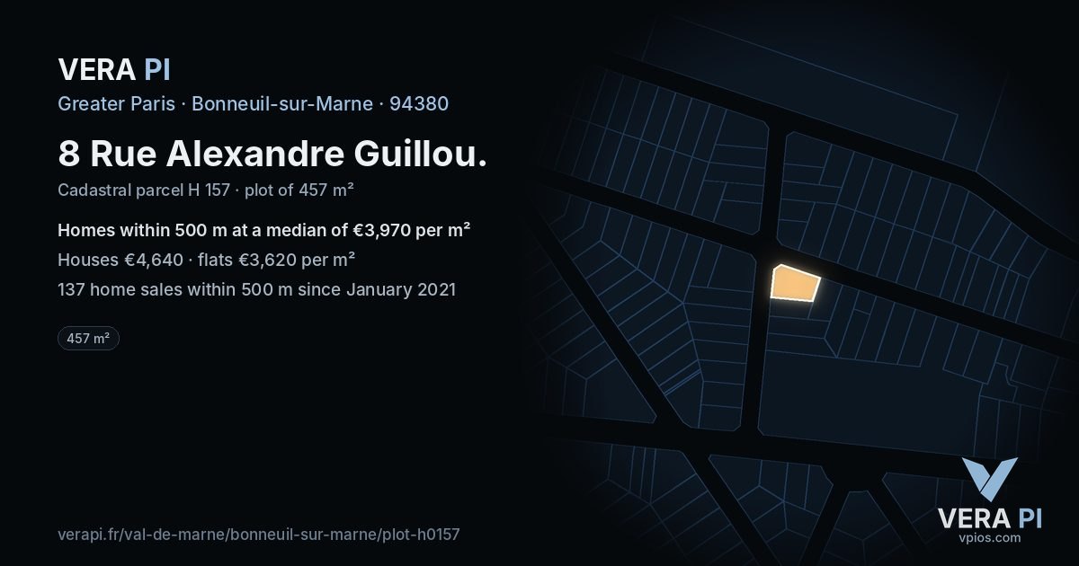 8 Rue Alexandre Guillou, Bonneuil-sur-Marne at night – the plot lit, the parcels around coloured by the prices near them
