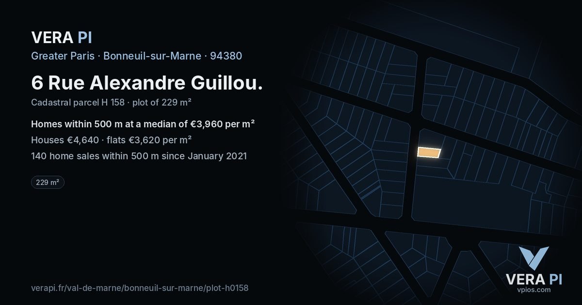 6 Rue Alexandre Guillou, Bonneuil-sur-Marne at night – the plot lit, the parcels around coloured by the prices near them