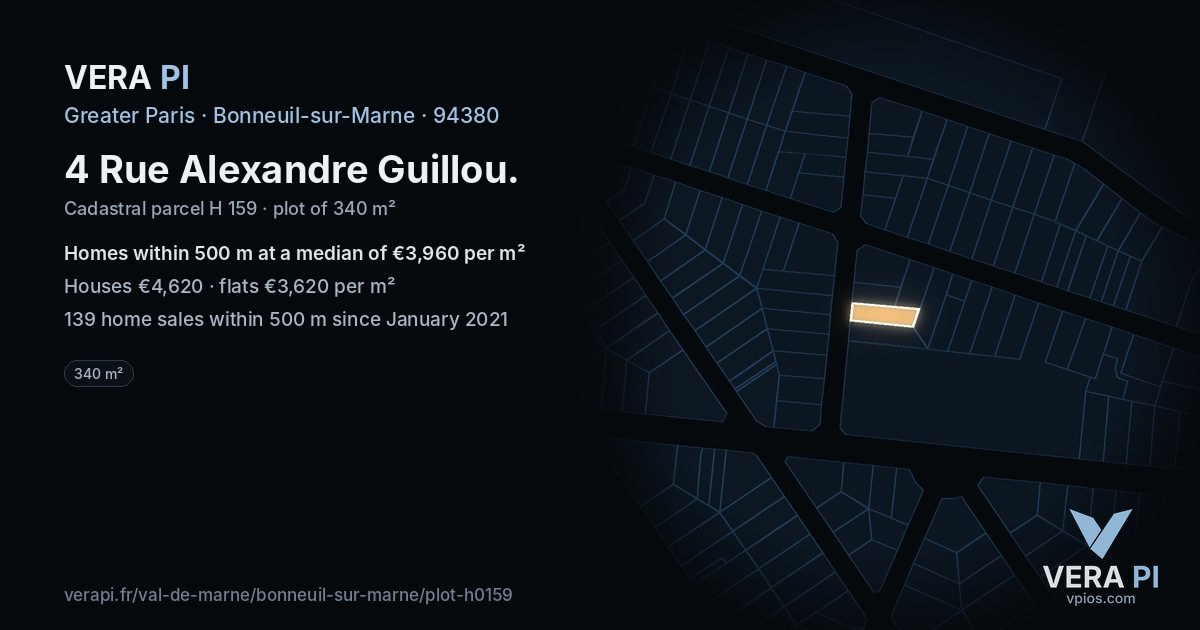 4 Rue Alexandre Guillou, Bonneuil-sur-Marne at night – the plot lit, the parcels around coloured by the prices near them