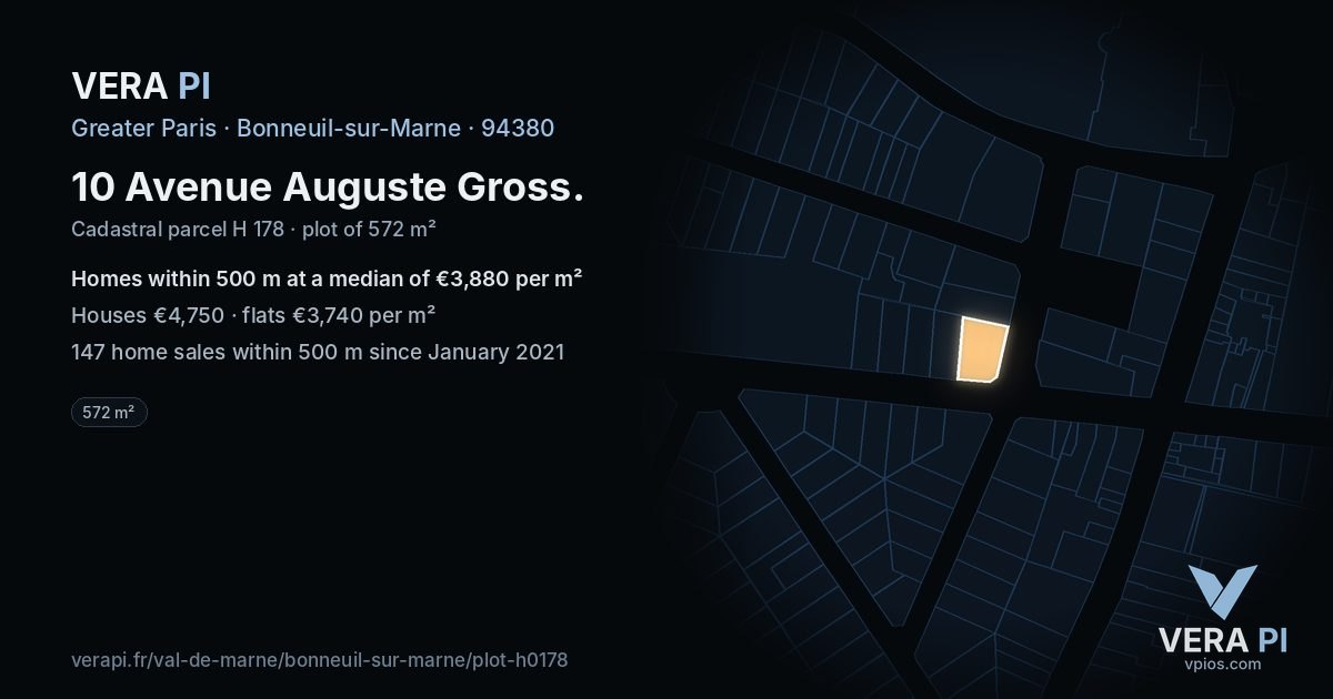 10 Avenue Auguste Gross, Bonneuil-sur-Marne at night – the plot lit, the parcels around coloured by the prices near them