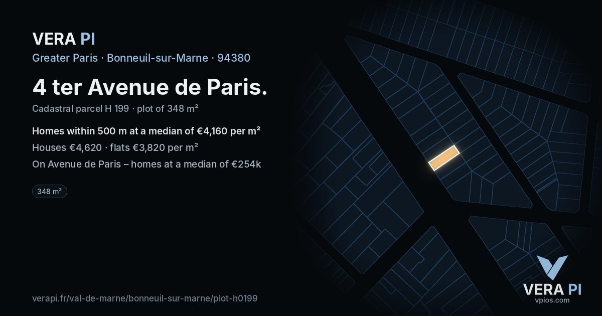 4 ter Avenue de Paris, Bonneuil-sur-Marne at night – the plot lit, the parcels around coloured by the prices near them