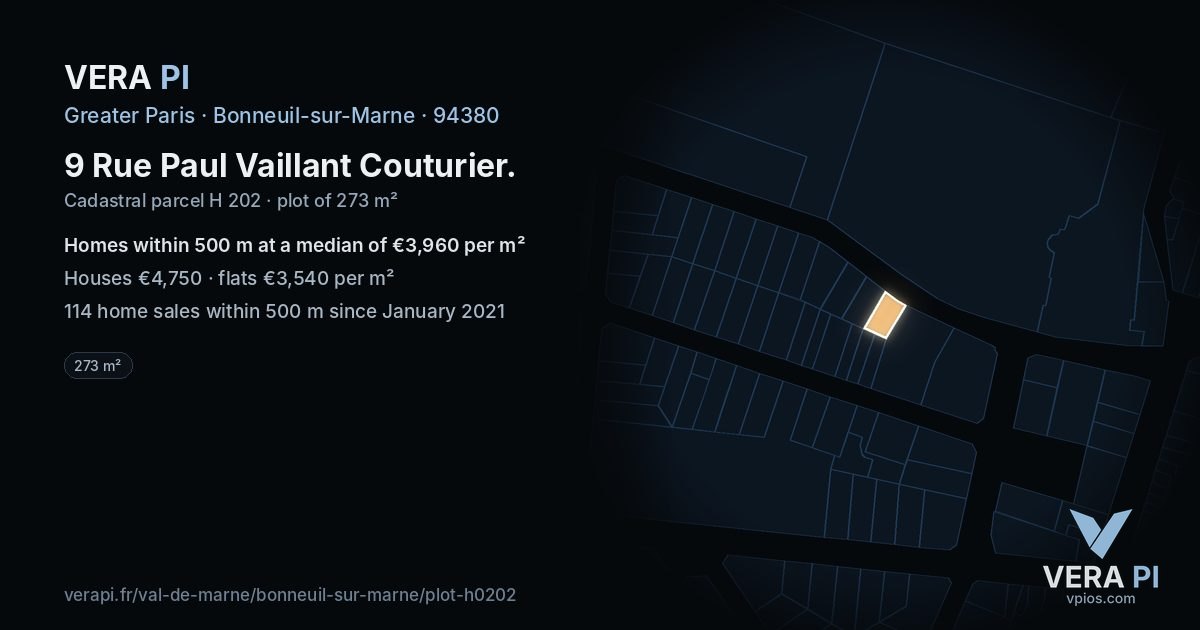 9 Rue Paul Vaillant Couturier, Bonneuil-sur-Marne at night – the plot lit, the parcels around coloured by the prices near them