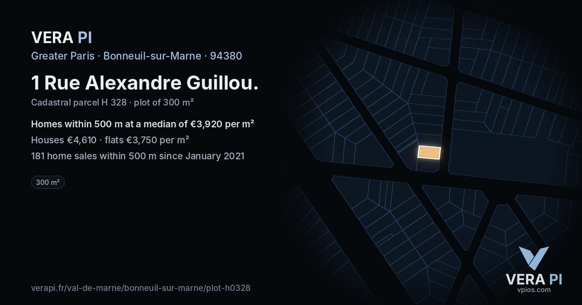 1 Rue Alexandre Guillou, Bonneuil-sur-Marne at night – the plot lit, the parcels around coloured by the prices near them