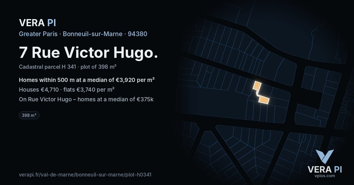 7 Rue Victor Hugo, Bonneuil-sur-Marne at night – the plot lit, the parcels around coloured by the prices near them