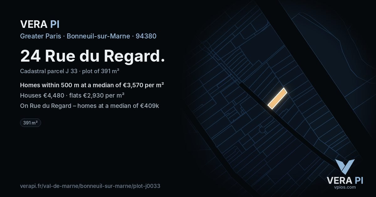 24 Rue du Regard, Bonneuil-sur-Marne at night – the plot lit, the parcels around coloured by the prices near them