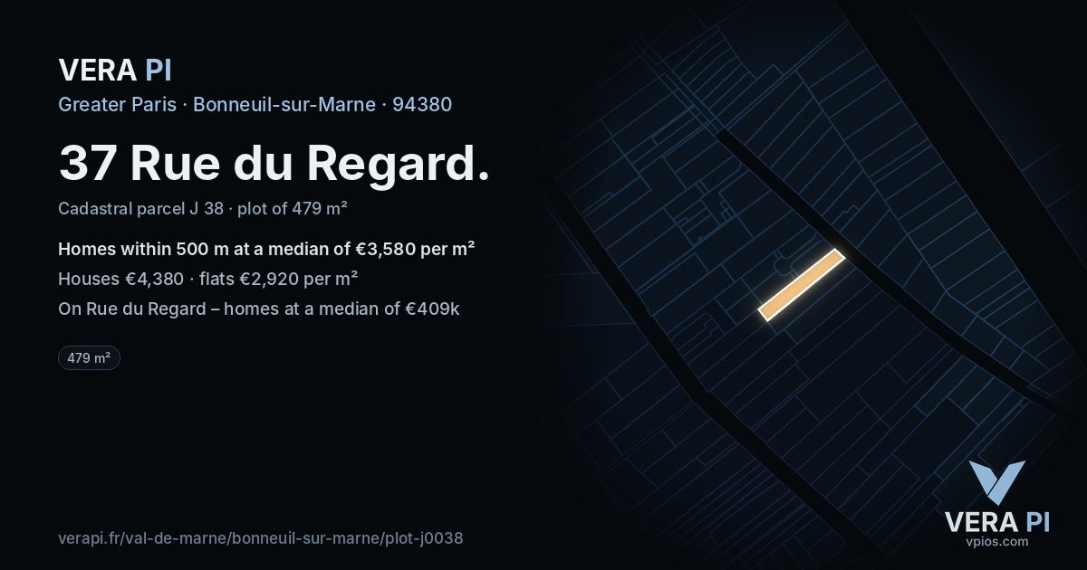 37 Rue du Regard, Bonneuil-sur-Marne at night – the plot lit, the parcels around coloured by the prices near them