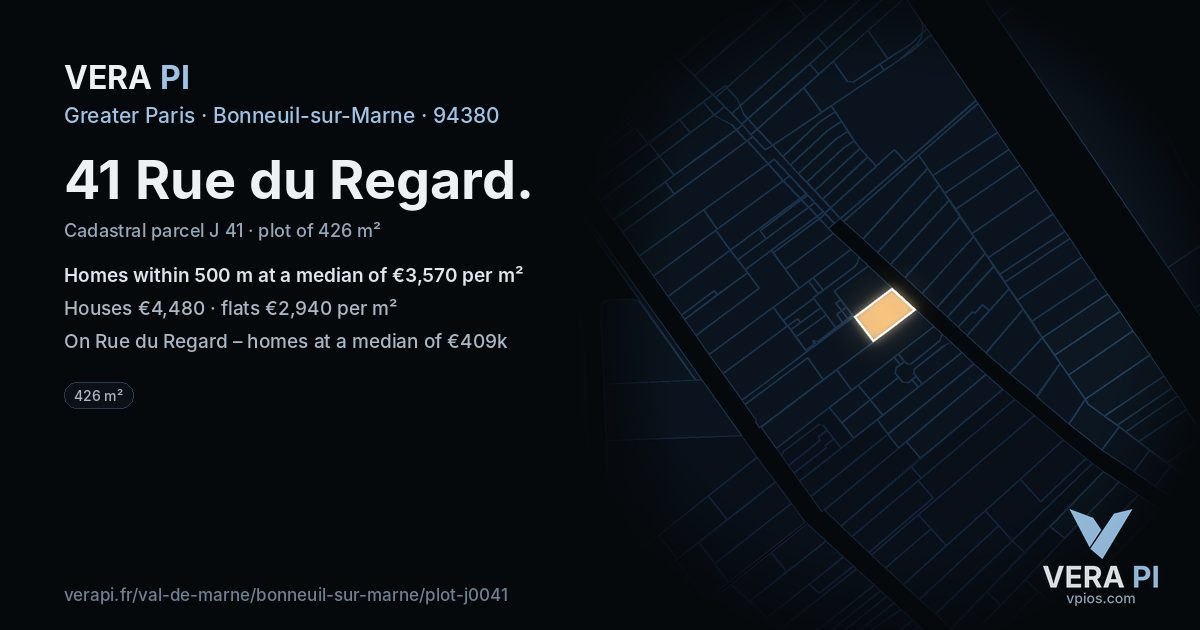 41 Rue du Regard, Bonneuil-sur-Marne at night – the plot lit, the parcels around coloured by the prices near them