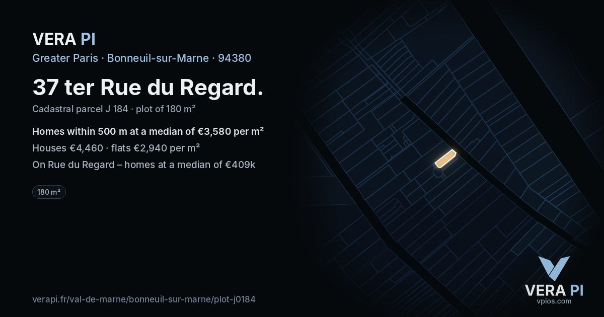37 ter Rue du Regard, Bonneuil-sur-Marne at night – the plot lit, the parcels around coloured by the prices near them