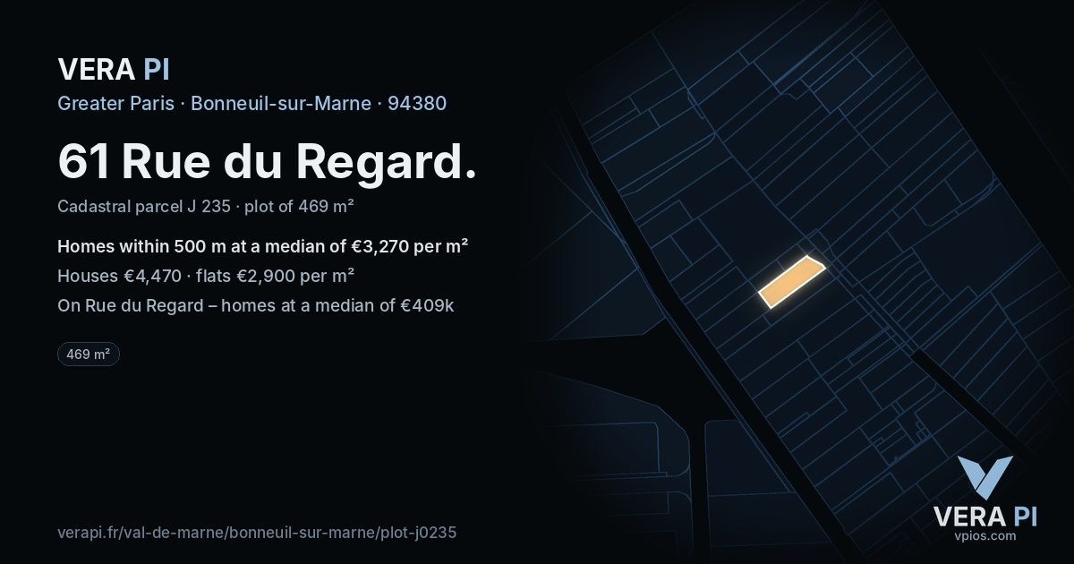61 Rue du Regard, Bonneuil-sur-Marne at night – the plot lit, the parcels around coloured by the prices near them
