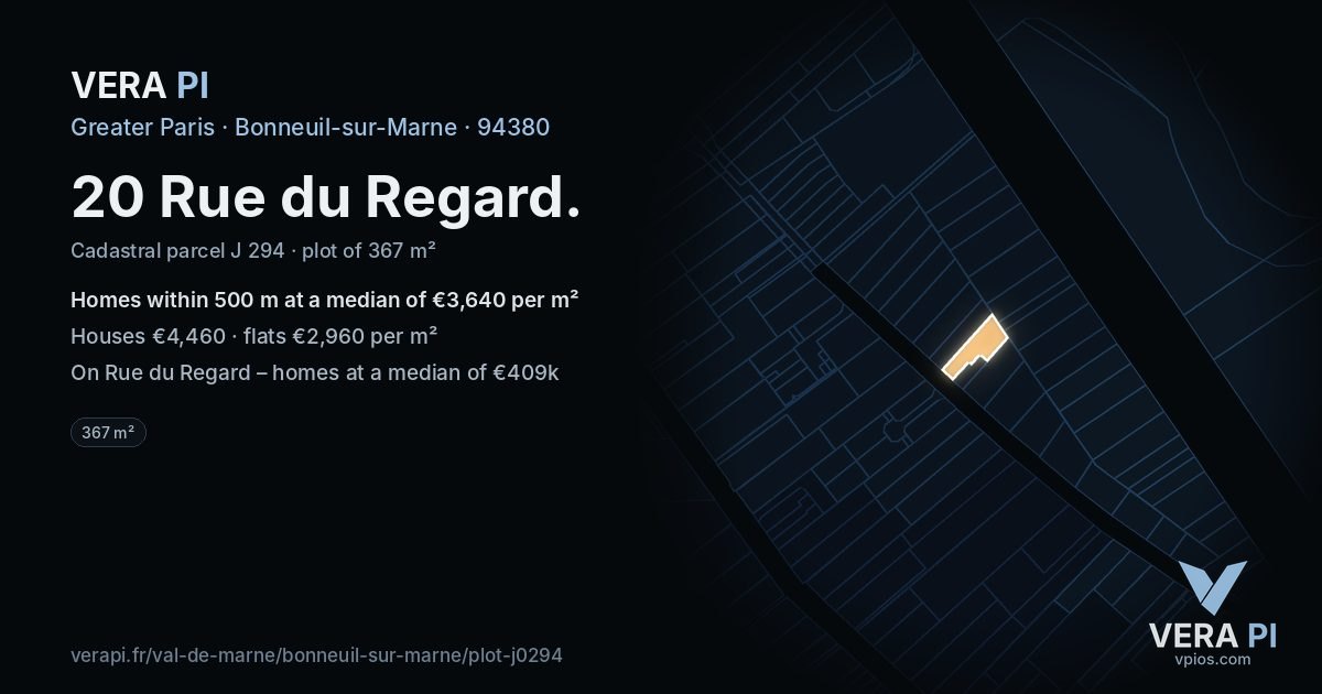 20 Rue du Regard, Bonneuil-sur-Marne at night – the plot lit, the parcels around coloured by the prices near them