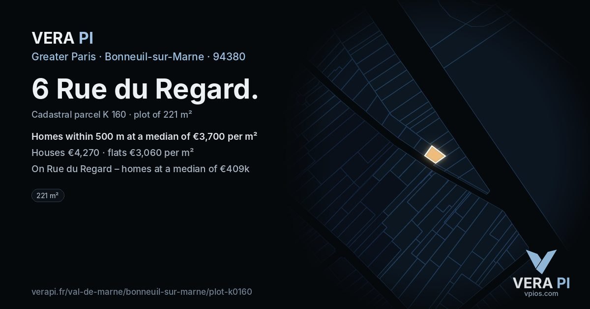 6 Rue du Regard, Bonneuil-sur-Marne at night – the plot lit, the parcels around coloured by the prices near them