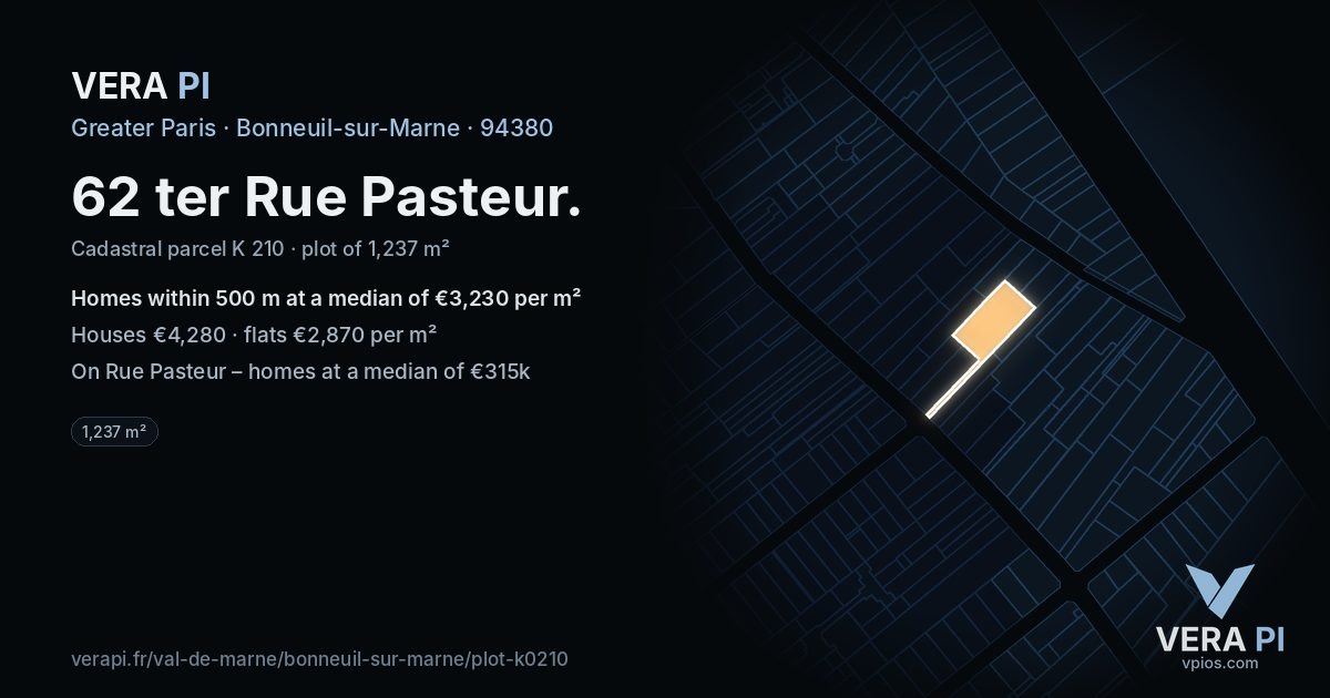 62 ter Rue Pasteur, Bonneuil-sur-Marne at night – the plot lit, the parcels around coloured by the prices near them
