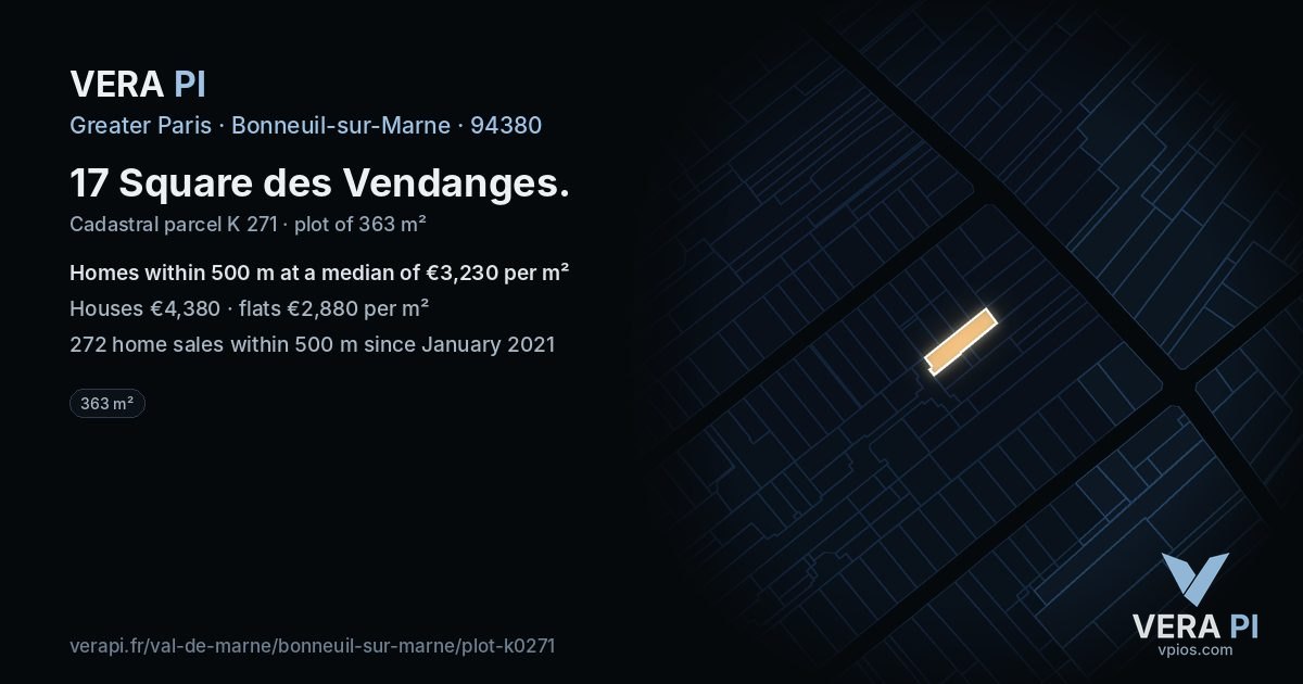 17 Square des Vendanges, Bonneuil-sur-Marne at night – the plot lit, the parcels around coloured by the prices near them