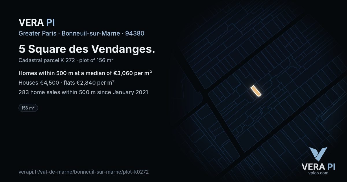 5 Square des Vendanges, Bonneuil-sur-Marne at night – the plot lit, the parcels around coloured by the prices near them