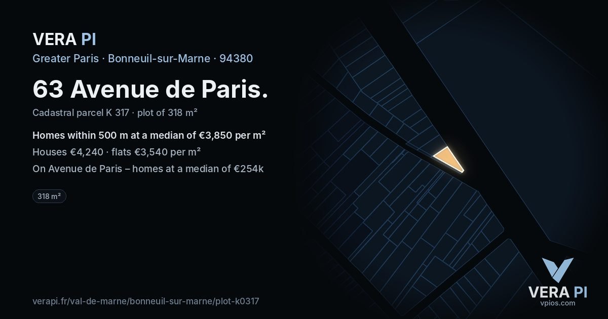 63 Avenue de Paris, Bonneuil-sur-Marne at night – the plot lit, the parcels around coloured by the prices near them