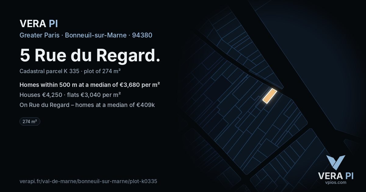 5 Rue du Regard, Bonneuil-sur-Marne at night – the plot lit, the parcels around coloured by the prices near them