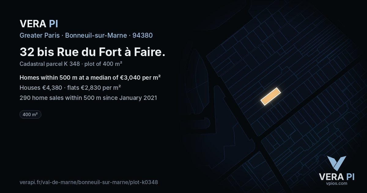 32 bis Rue du Fort à Faire, Bonneuil-sur-Marne at night – the plot lit, the parcels around coloured by the prices near them