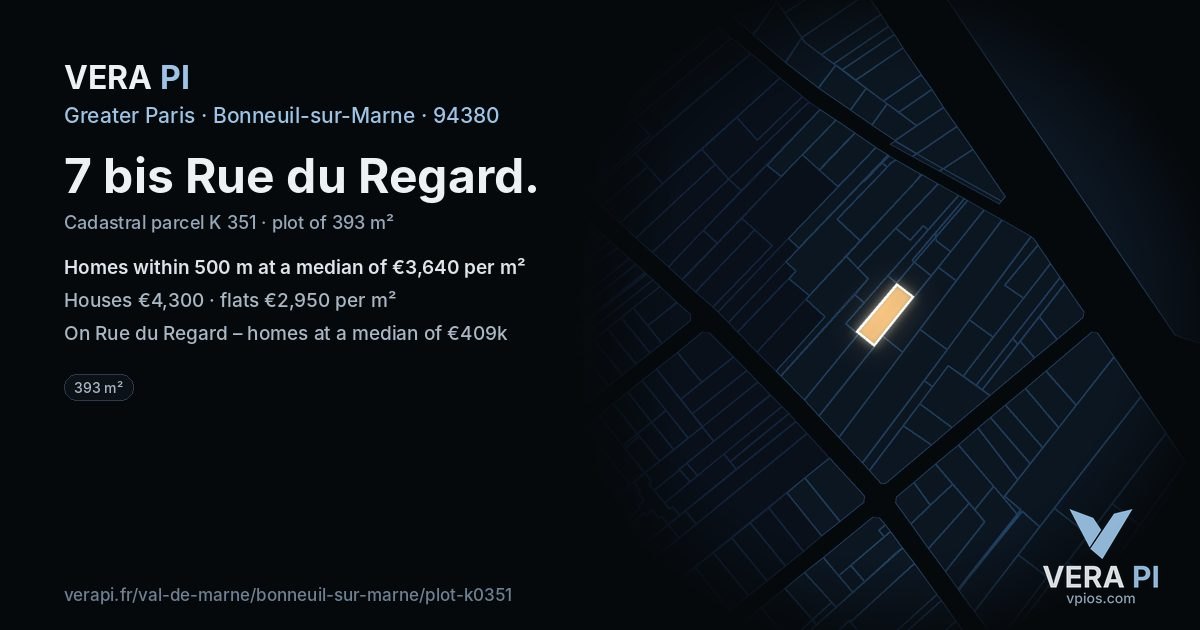 7 bis Rue du Regard, Bonneuil-sur-Marne at night – the plot lit, the parcels around coloured by the prices near them