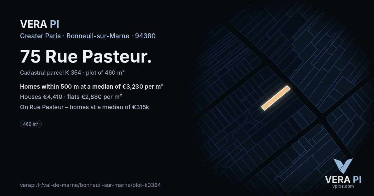 75 Rue Pasteur, Bonneuil-sur-Marne at night – the plot lit, the parcels around coloured by the prices near them