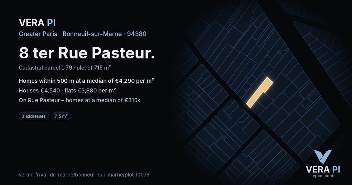 8 ter Rue Pasteur, Bonneuil-sur-Marne at night – the plot lit, the parcels around coloured by the prices near them