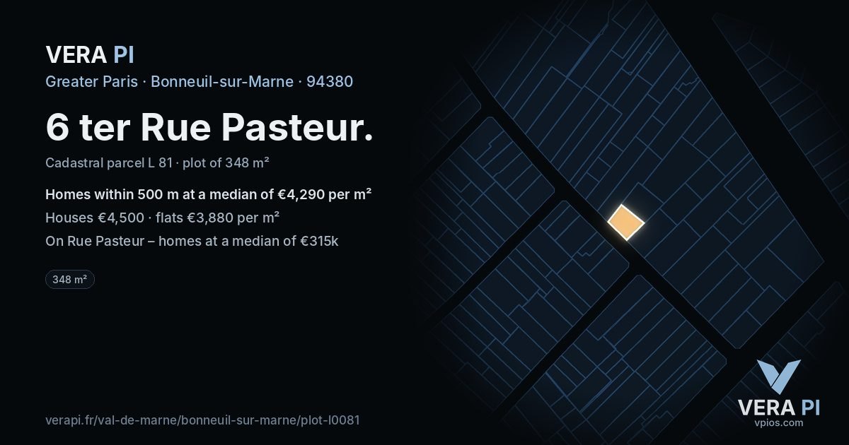 6 ter Rue Pasteur, Bonneuil-sur-Marne at night – the plot lit, the parcels around coloured by the prices near them