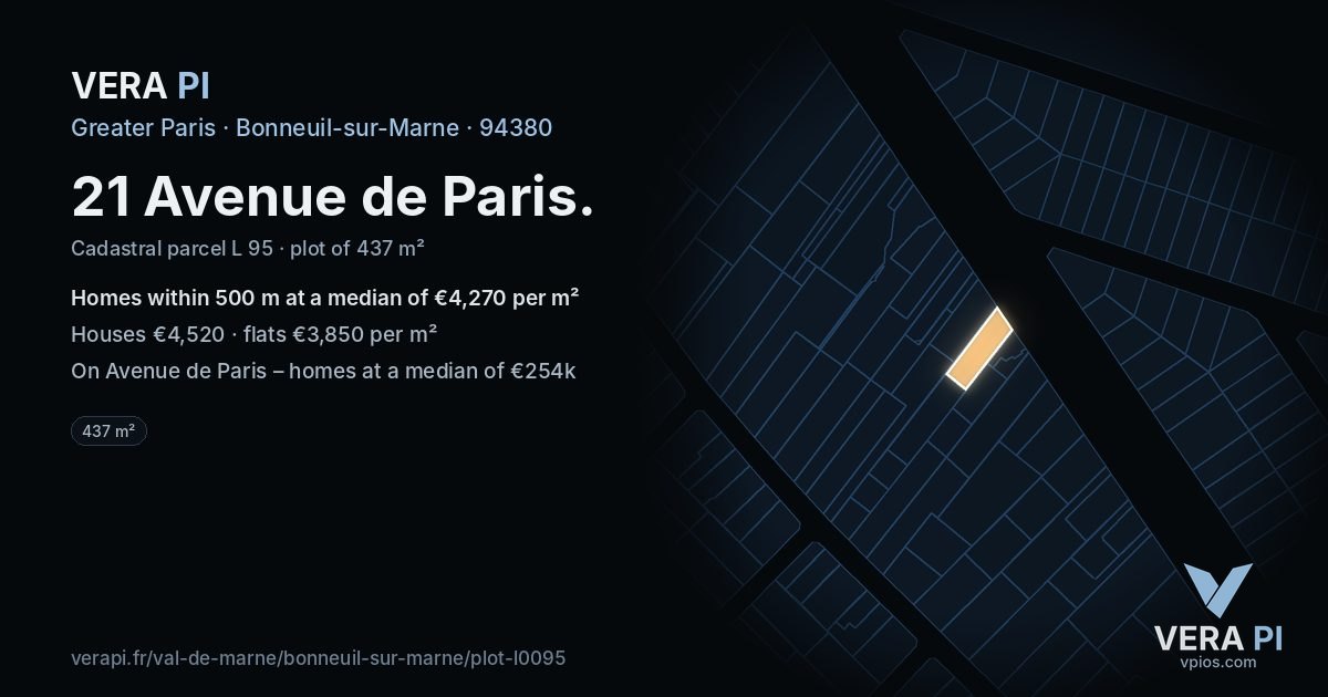 21 Avenue de Paris, Bonneuil-sur-Marne at night – the plot lit, the parcels around coloured by the prices near them