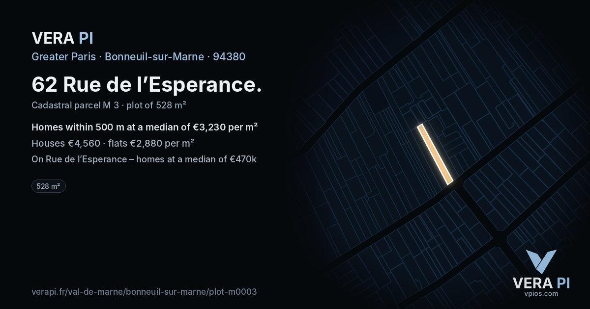 62 Rue de l’Esperance, Bonneuil-sur-Marne at night – the plot lit, the parcels around coloured by the prices near them