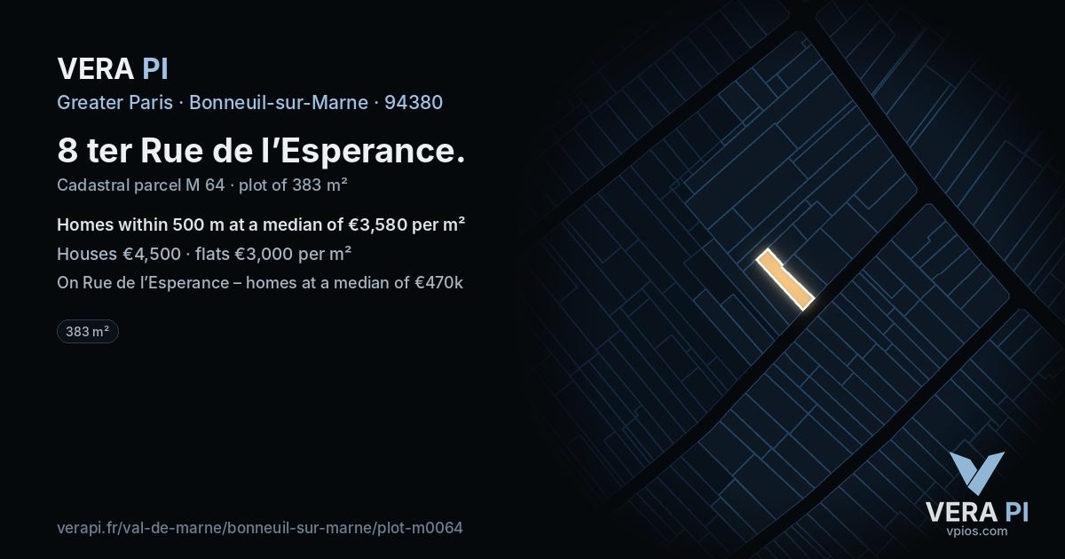 8 ter Rue de l’Esperance, Bonneuil-sur-Marne at night – the plot lit, the parcels around coloured by the prices near them