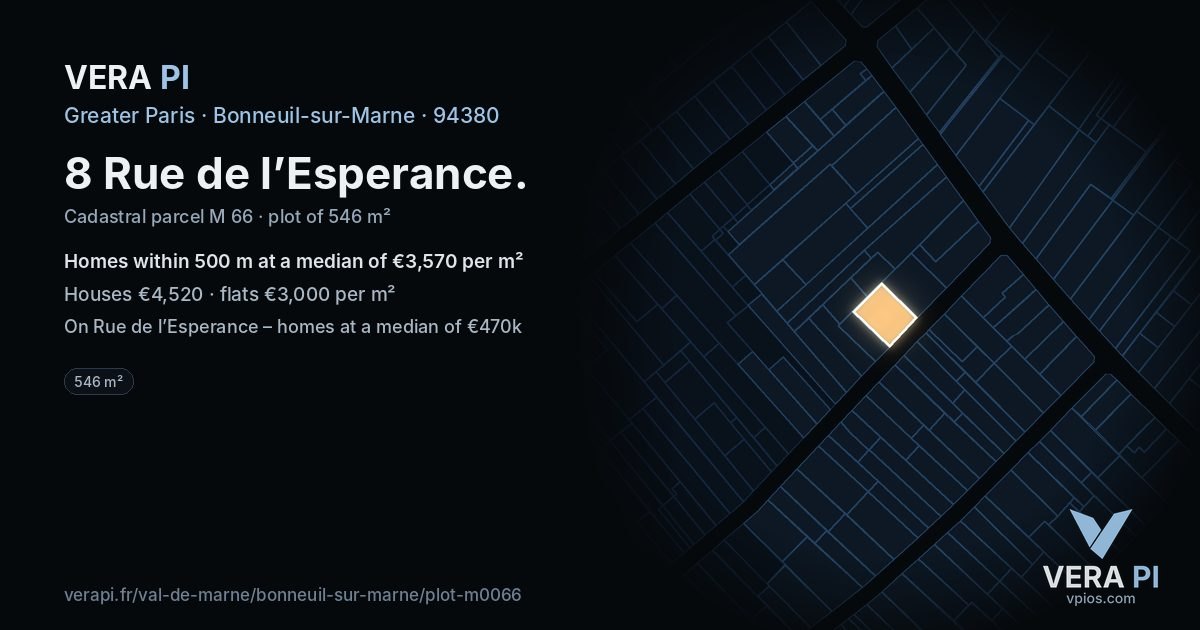 8 Rue de l’Esperance, Bonneuil-sur-Marne at night – the plot lit, the parcels around coloured by the prices near them