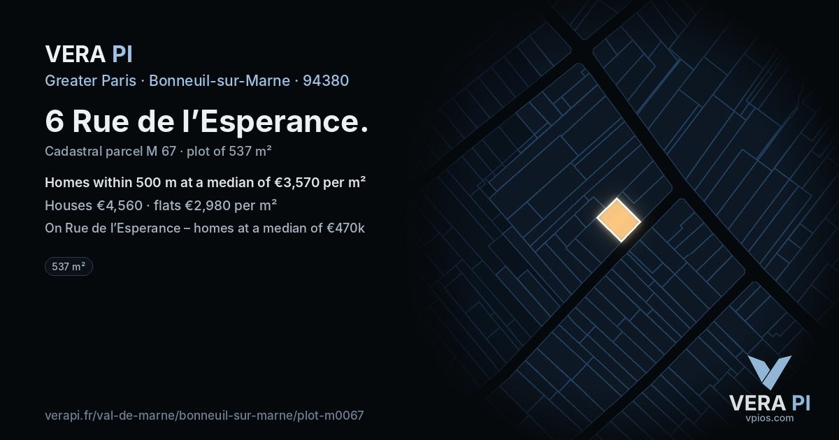 6 Rue de l’Esperance, Bonneuil-sur-Marne at night – the plot lit, the parcels around coloured by the prices near them