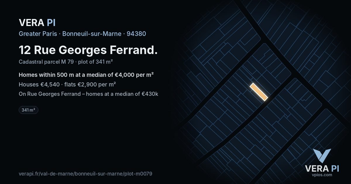 12 Rue Georges Ferrand, Bonneuil-sur-Marne at night – the plot lit, the parcels around coloured by the prices near them