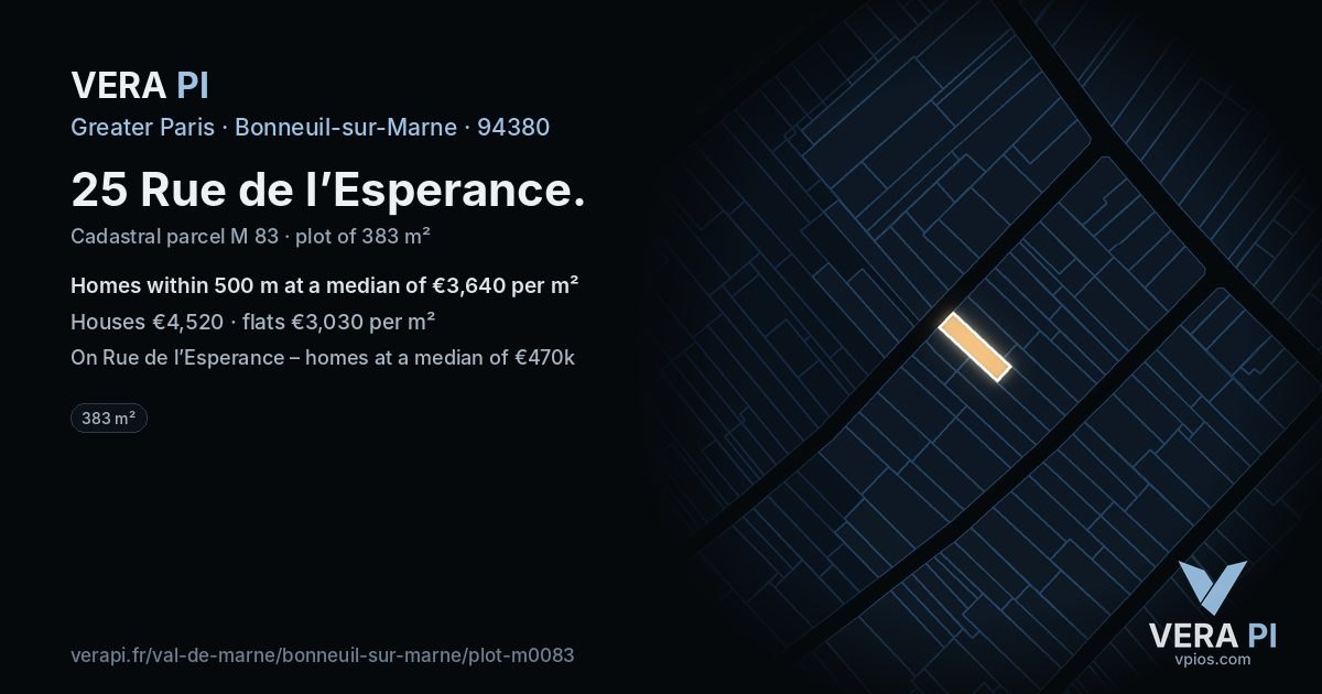 25 Rue de l’Esperance, Bonneuil-sur-Marne at night – the plot lit, the parcels around coloured by the prices near them