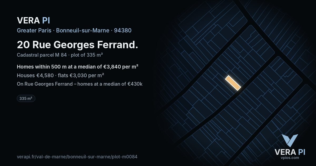 20 Rue Georges Ferrand, Bonneuil-sur-Marne at night – the plot lit, the parcels around coloured by the prices near them