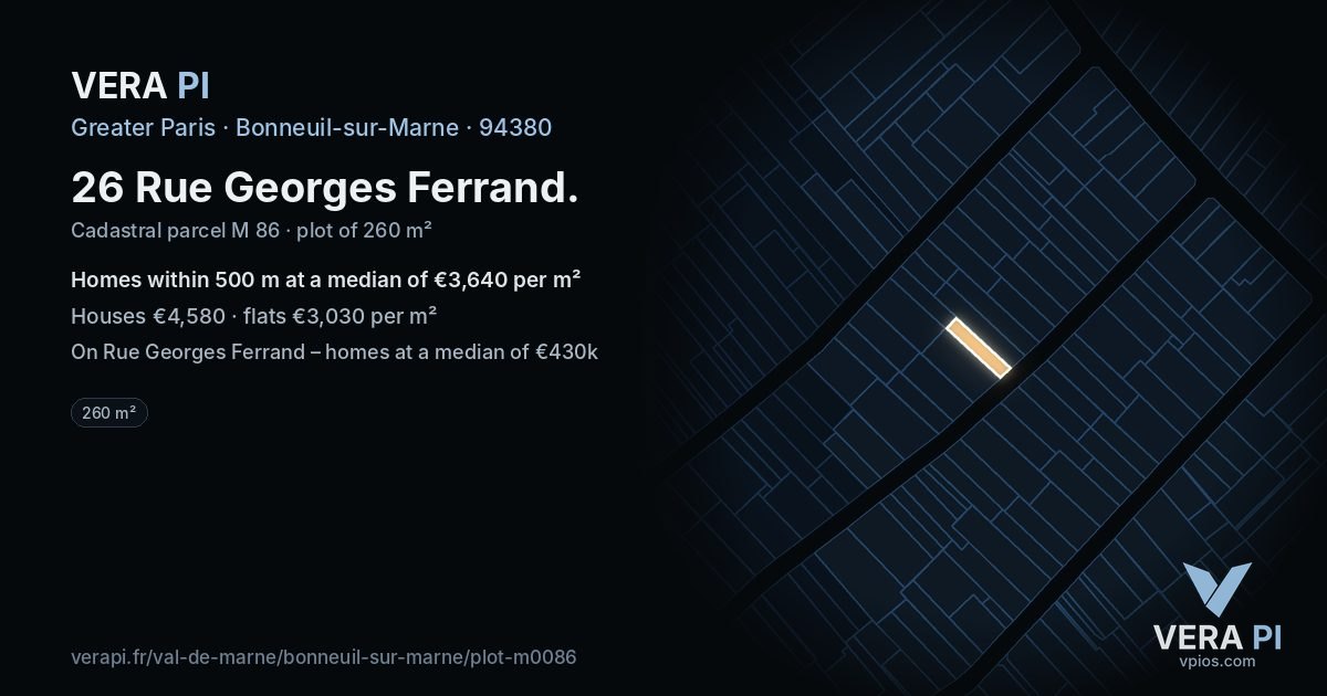 26 Rue Georges Ferrand, Bonneuil-sur-Marne at night – the plot lit, the parcels around coloured by the prices near them