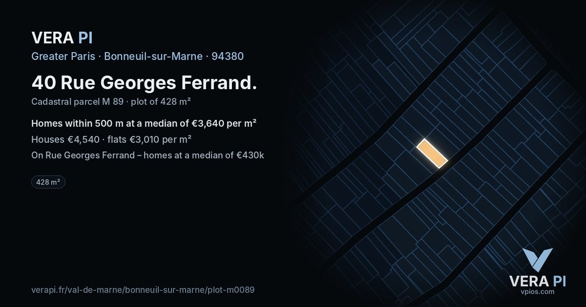 40 Rue Georges Ferrand, Bonneuil-sur-Marne at night – the plot lit, the parcels around coloured by the prices near them