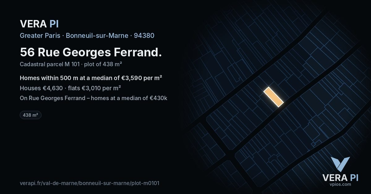 56 Rue Georges Ferrand, Bonneuil-sur-Marne at night – the plot lit, the parcels around coloured by the prices near them