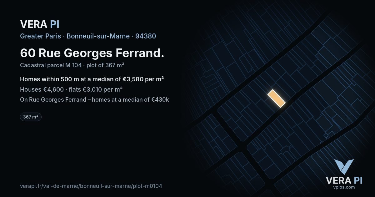 60 Rue Georges Ferrand, Bonneuil-sur-Marne at night – the plot lit, the parcels around coloured by the prices near them