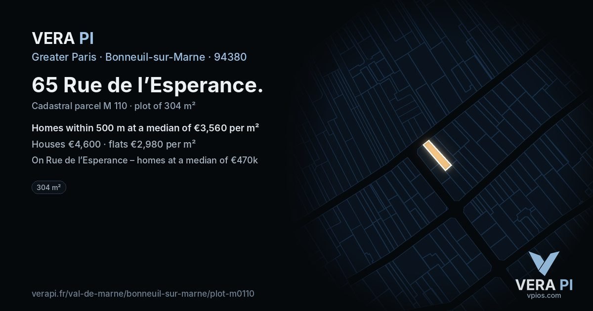 65 Rue de l’Esperance, Bonneuil-sur-Marne at night – the plot lit, the parcels around coloured by the prices near them