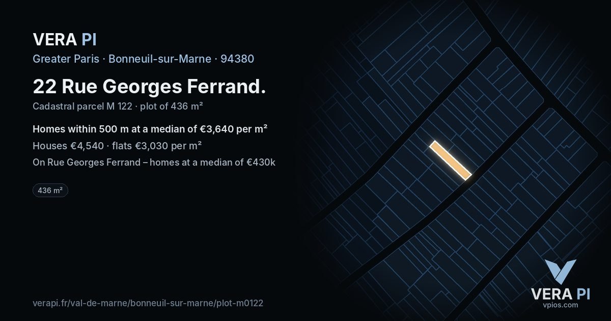 22 Rue Georges Ferrand, Bonneuil-sur-Marne at night – the plot lit, the parcels around coloured by the prices near them