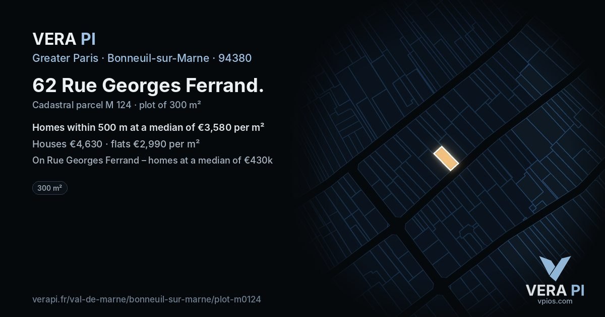 62 Rue Georges Ferrand, Bonneuil-sur-Marne at night – the plot lit, the parcels around coloured by the prices near them