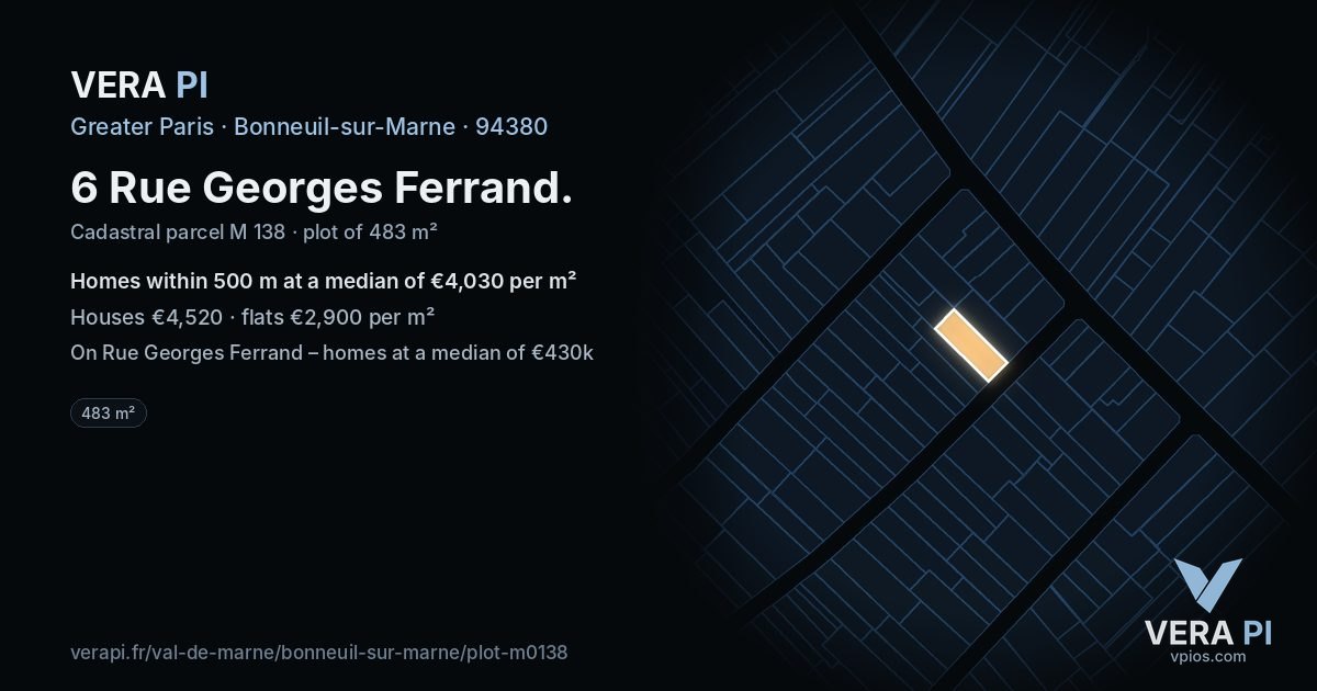 6 Rue Georges Ferrand, Bonneuil-sur-Marne at night – the plot lit, the parcels around coloured by the prices near them