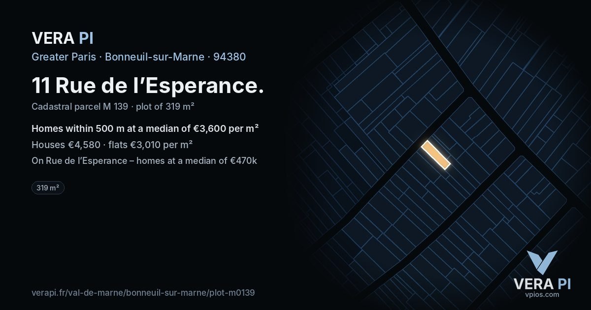 11 Rue de l’Esperance, Bonneuil-sur-Marne at night – the plot lit, the parcels around coloured by the prices near them