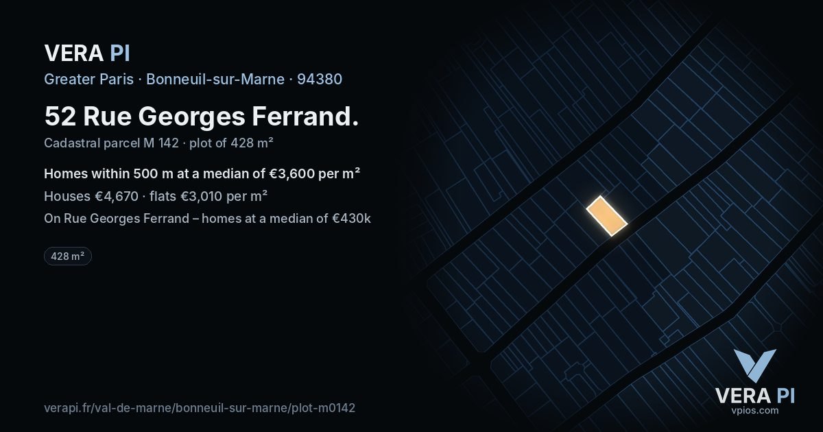 52 Rue Georges Ferrand, Bonneuil-sur-Marne at night – the plot lit, the parcels around coloured by the prices near them