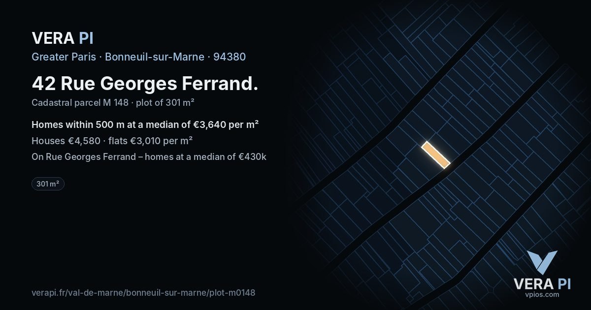 42 Rue Georges Ferrand, Bonneuil-sur-Marne at night – the plot lit, the parcels around coloured by the prices near them