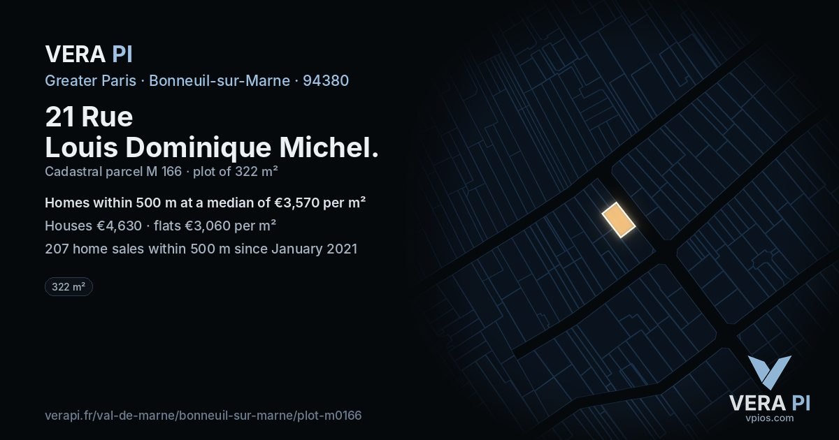 21 Rue Louis Dominique Michel, Bonneuil-sur-Marne at night – the plot lit, the parcels around coloured by the prices near them