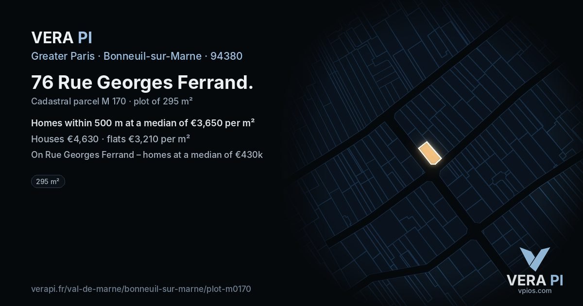 76 Rue Georges Ferrand, Bonneuil-sur-Marne at night – the plot lit, the parcels around coloured by the prices near them
