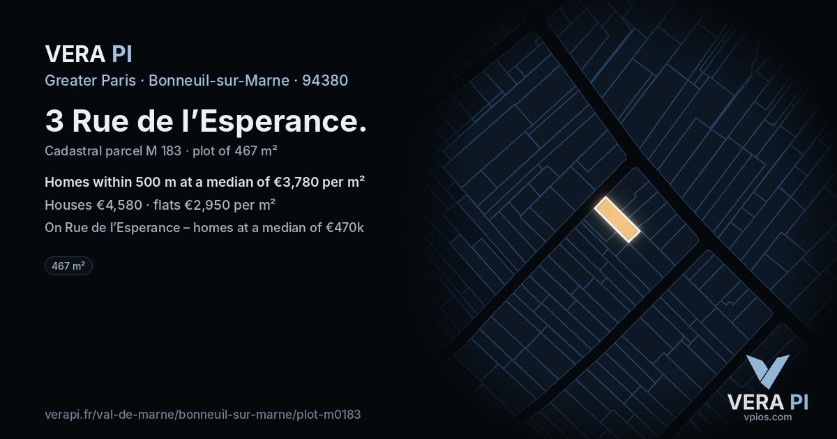 3 Rue de l’Esperance, Bonneuil-sur-Marne at night – the plot lit, the parcels around coloured by the prices near them